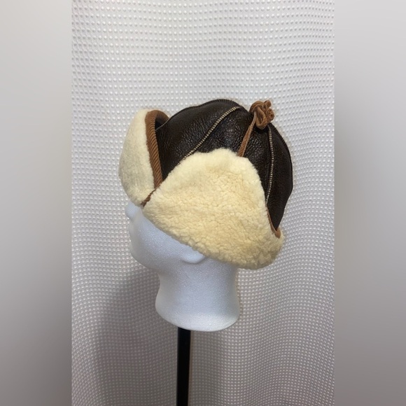 Unisex CROWNCAP synthetic shearling dark‎ brown sheepskin winter Aviator Hat - Picture 7 of 16